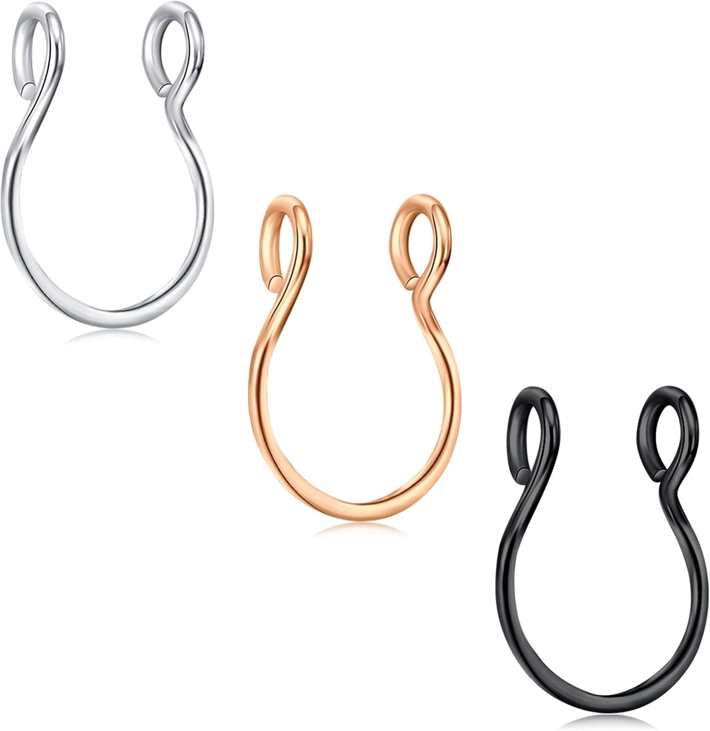 D.Bella Fake Septum Fake Nose Ring Hoop 20G Faux Nose Piercing Hoop Clip on Nose Rings Non Piercing Fake Nose Septum Lip Ear Ring Faux Body Piercing Jewelry for Women Men