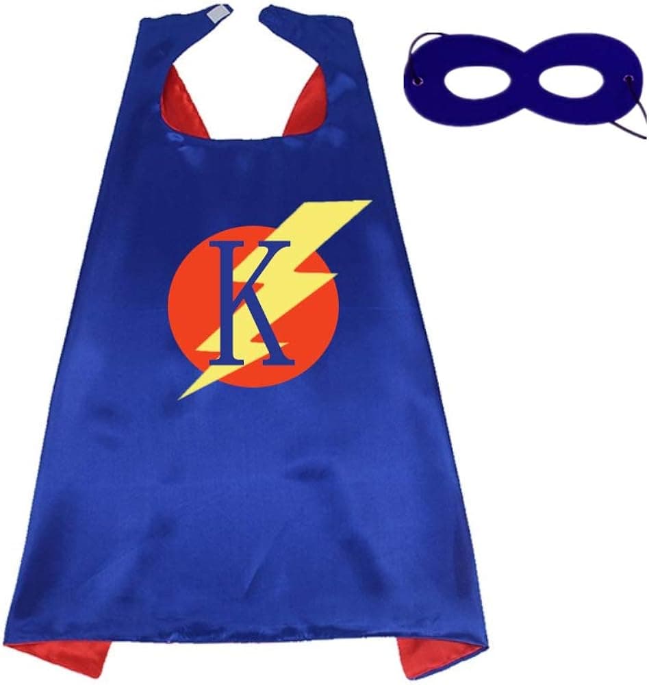 RANAVY Superhero Capes for Kids/Adult with Masks-Flash Dress Up Birthday Party Favors 26 Letters 10 Numbers Initial Blue/Red