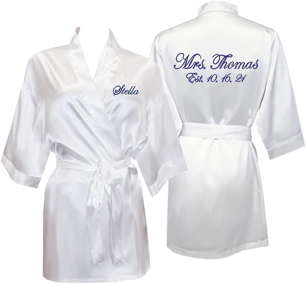 Classy Bride’s Personalized Mrs. Bridal Robe – Satin Robe for Women & Bridesmaid Robes - Wedding & Bridal Party Robes