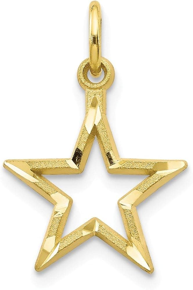 Solid 10k Yellow Gold Diamond-cut Flat Back Star Charm Pendant - 20mm x 11mm