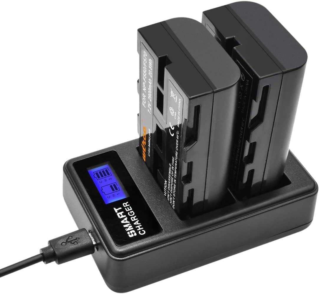 POWTREE NP-F550 2Packs 2900mAh Battery and LCD Dual Slot Charger Set Compatible for Sony NP F550, F570, F530, F330, F970, F960, F750, F770, CCD-SC55, TR516, TR716, TR818, TR910