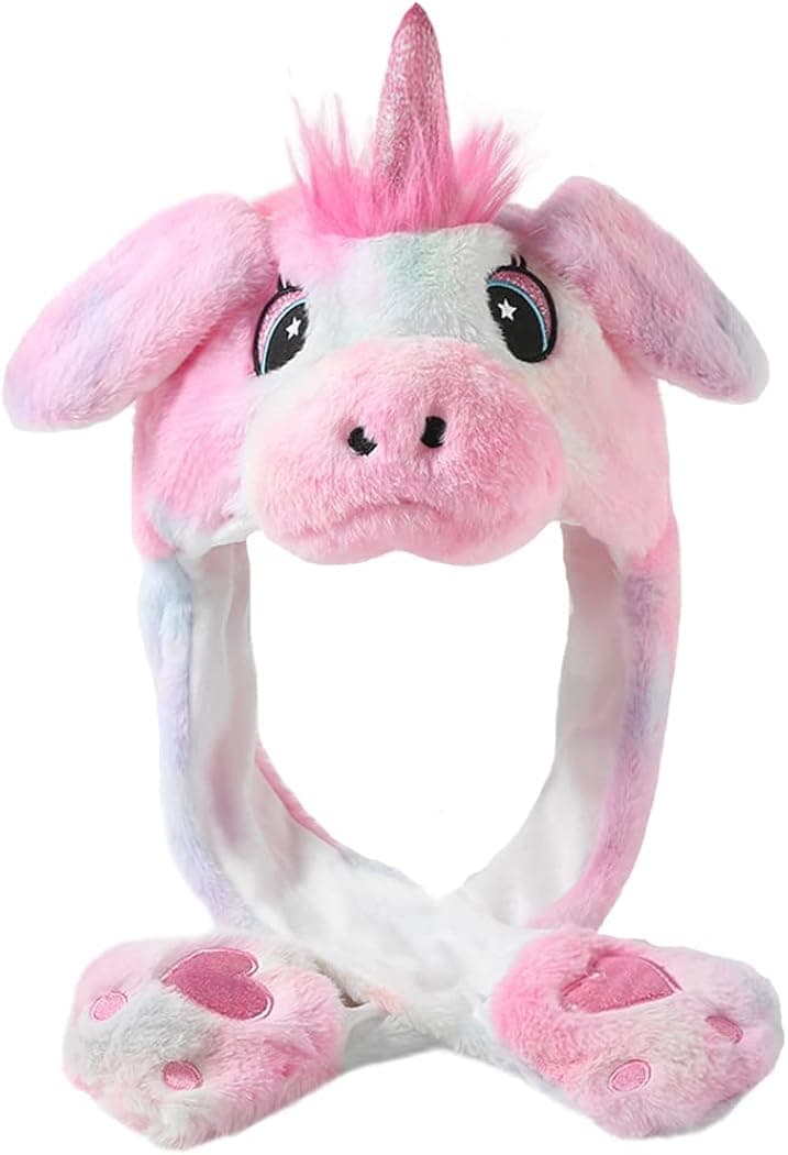 Unpifolov Plush Movable Ear Animal Hat Cute Funny Hat Cap Animal Cosplay Birthday Party Gift