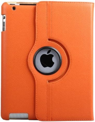 New 360 Degree Rotating Leather Smart Cover Case For Apple iPad 2, Built-in Magnet (Orange)