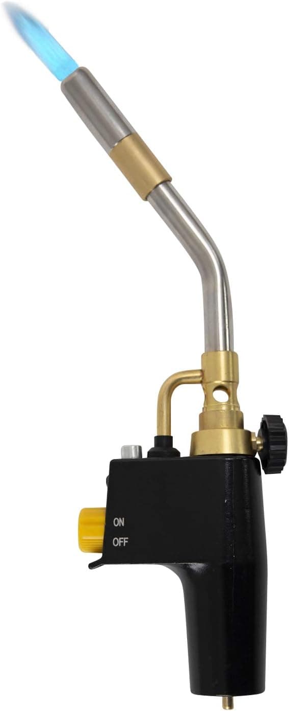 Houseables Propane Torch, Trigger Start Blow Torches, 11” Length, 1 Pk, Black, 1.25” Attachment Diameter, Small, Metal, With Push Button Igniter, Hand Held For Gas Welding, Brazing, Plumbing
