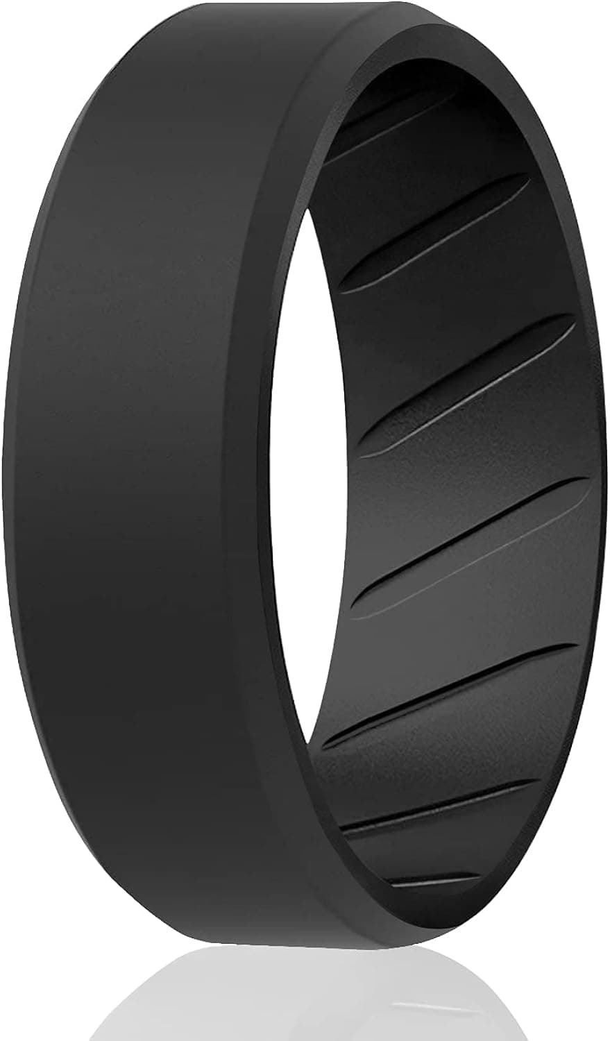 ROQ Silicone Rubber Wedding Ring for Men, Comfort Fit, Men's Wedding Band, Breathable Rubber Engagement Band, Beveled Edge or Duo, Multi Packs, Multi Colors