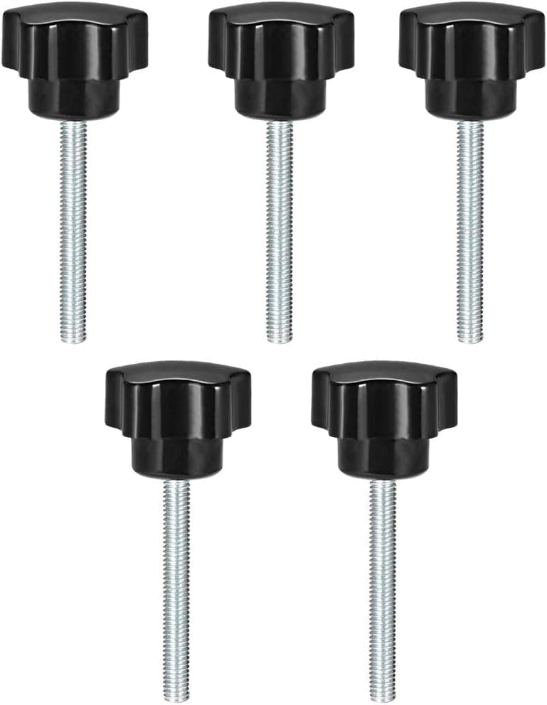 uxcell 5 Pcs Star Knobs Grips M5 x 60mm Male Thread Steel Zinc Stud Black PP