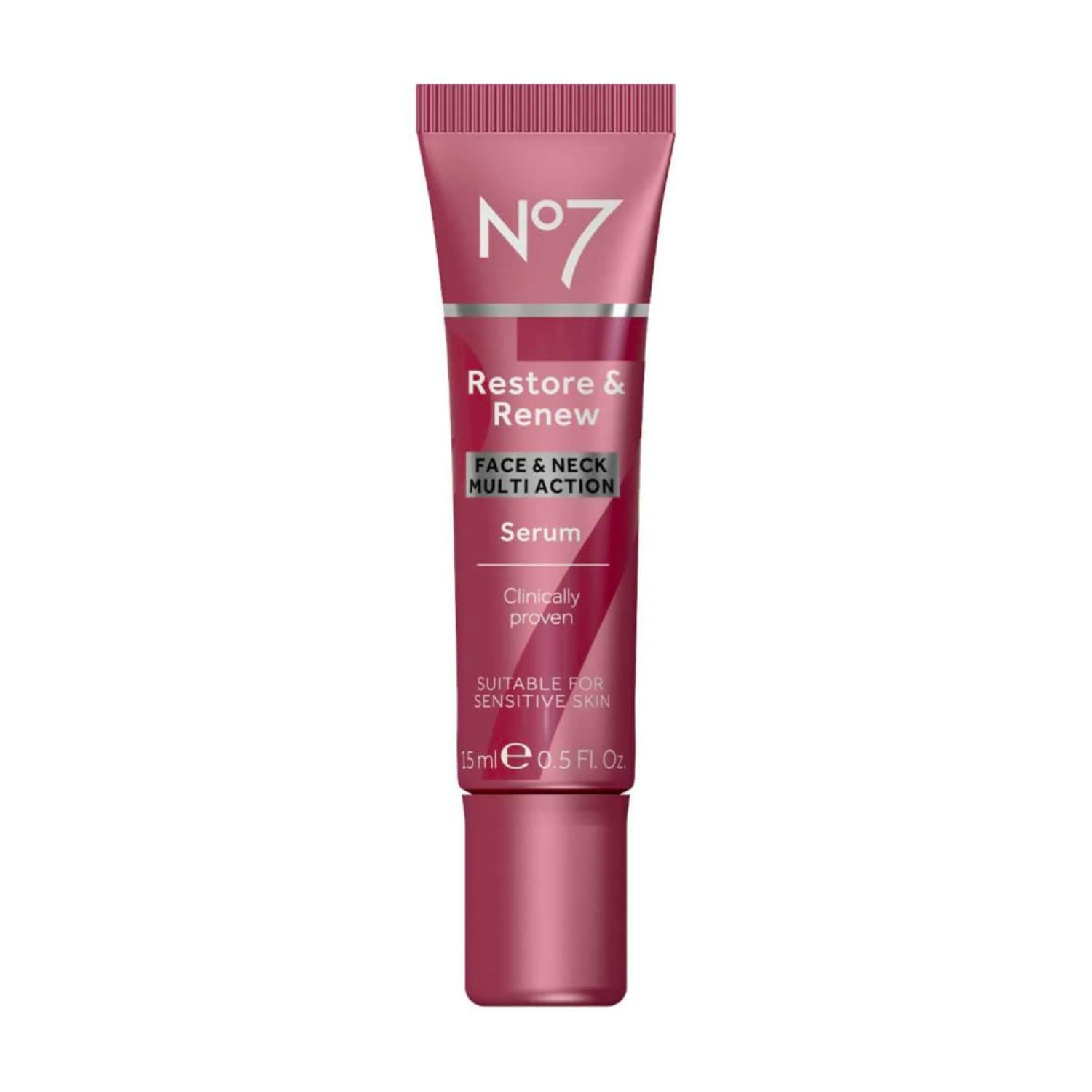 No7 Restore & Renew Face & Neck Multi Action Serum - Collagen Peptide Anti Aging Facial Serum - Hyaluronic Acid Hydrating Serum + Pro Retinol Skin & Neck Firming Hibiscus Peptides (15ml)