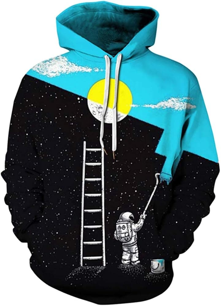 ENLACHIC Men's 3D Galaxy Wolf Graphic Print Cool Hoodies Pullover Sweatshirts