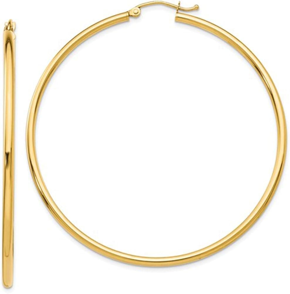 14K Yellow Gold Tube Hoop Earrings with Click-Down Clasp, (2mm Tube)
