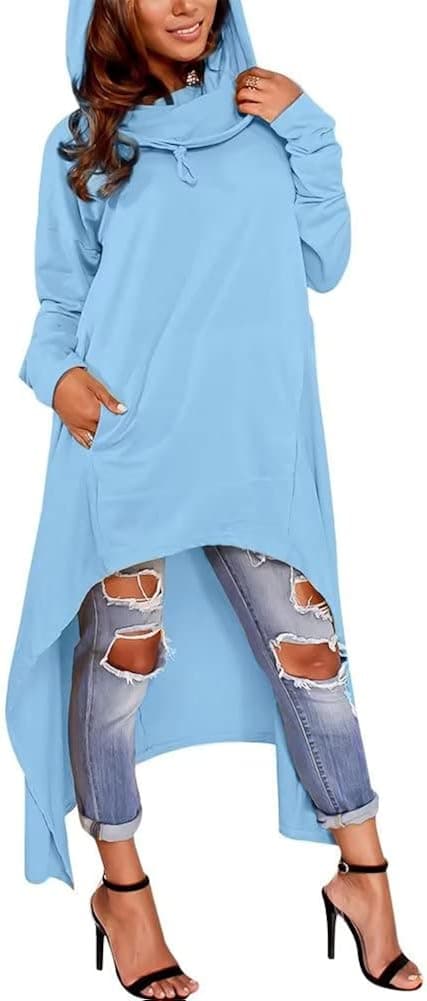 Sprifloral Womens Asymmetric Hem Long Sleeve Loose Casaul Hoodies Sweatshirts Tunic Tops