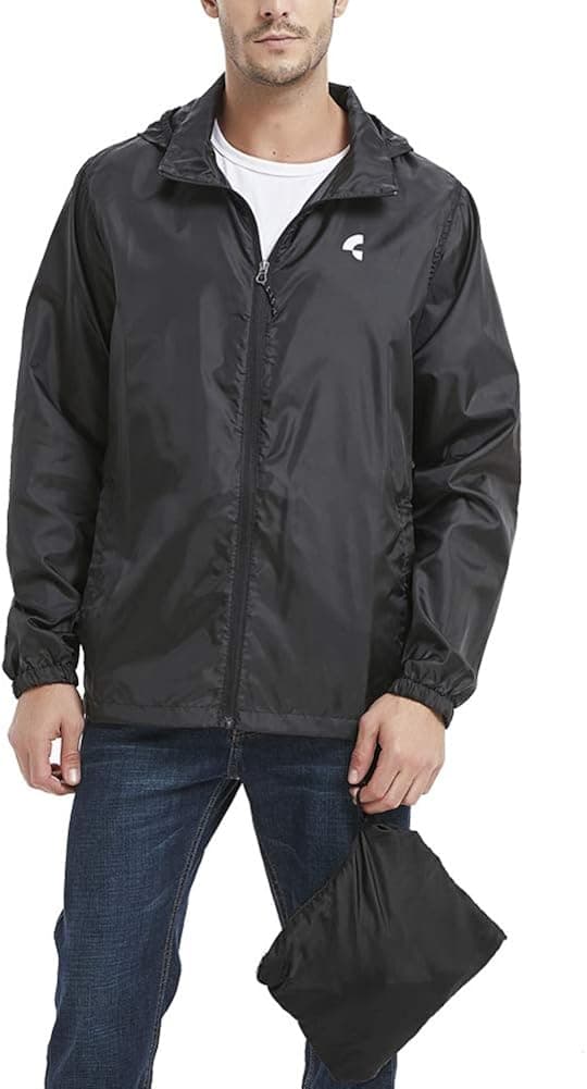 THE PLUS PROJECT Mens Plus Size Waterproof Lightweight Windbreaker Packable Outdoor Hooded Rain Jacket 2XL-5XL
