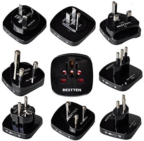 BESTTEN International Travel Adapter Kit with USB Charging Port, Universal Worldwide Plug for UK, Europe, China, Australia, New Zealand, South Africa, India, Italy, Swiss, FCC and CE Certified