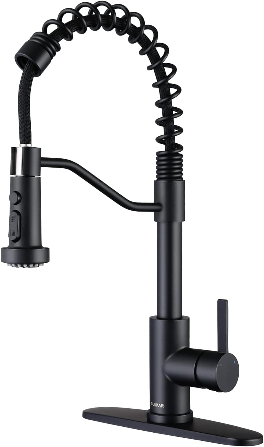 GUUKAR Black Kitchen Faucet with Pull Down Sprayer Matte Black Kitchen Sink Faucet Stainless Steel Single Handle Modern Kitchen Faucets for Sink with Deck Plate