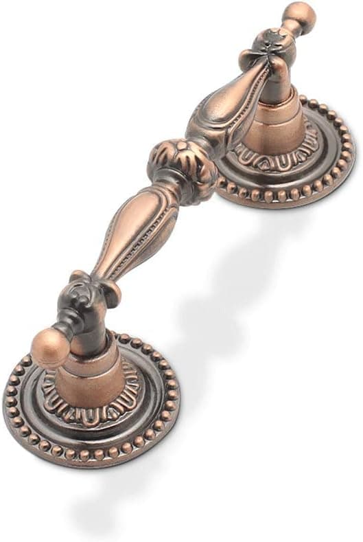 GOLDENTIMEHARDWARE (1 Pack) 2.5" Vintage Drawer Pull Antique Copper Cabinet Handle Euro Style,Antique Dresser Pull Kitchen Furniture Handle Bedroom Bathroom Hardware, Hole Centers:64mm(2-1/2 in)