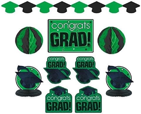 Amscan"Congrats Grad!" Graduation Party Room Decorating Kit (10 Piece), Green/Black, One Size