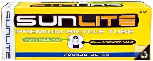 SUNLITE Thorn Resistant Schrader Valve Tube, 700 x 20-25 (27 x 1) / 48mm, Black