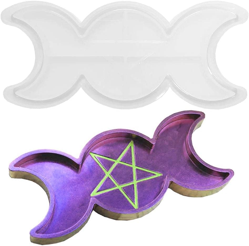 Aabellay Sun Moon Phase Plate Box Pentagram Epoxy Silicone Casting Mold Dish Tray Resin Molds Jewelry Container Holder Mold DIY Handmade Craft for DIY Decor Making Tools