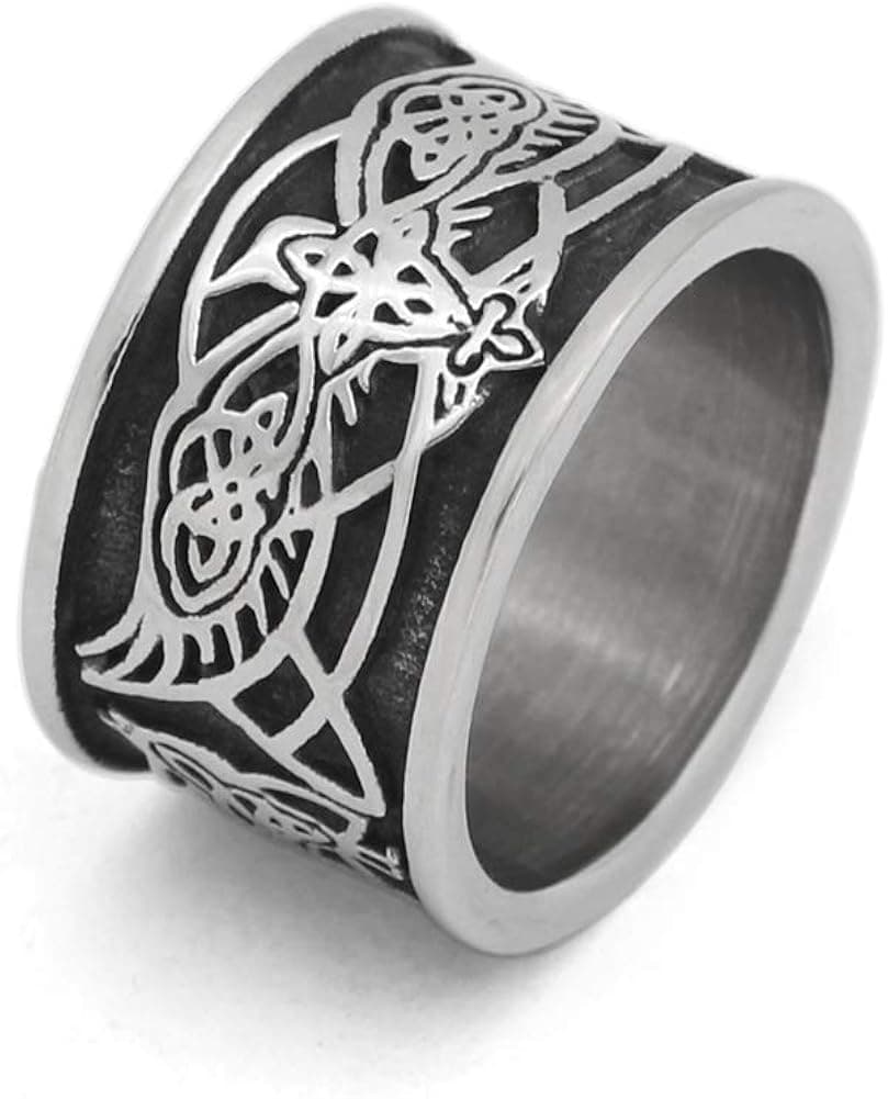 GuoShuang Nordic Viking Odin Raven Knot Wolf Amulet Rings with Valknut Gift Bag -Stainless Steel