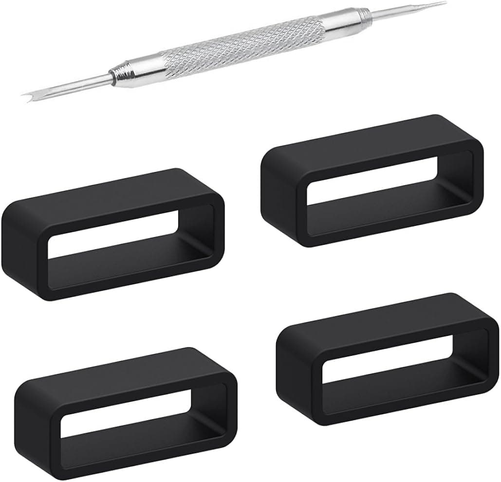 Adebena 4Packs Rubber Leather Watch Band Strap Loops Black Silicone Replacement Resin Watch Bands Keeper Holder Retainer Size 14mm 16mm 18mm 20mm 22mm 24mm 26mm with Removable Tools…