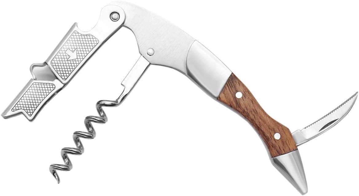 Waiters Corkscrew Wine Opener, All-in-one Wine Bottle Opener with Foil Cutter Premium log Handle, Quick Wine Key for Beer and Wine Bottles, Perfect Choice for Sommeliers, Made of Stainless Steel, Grid