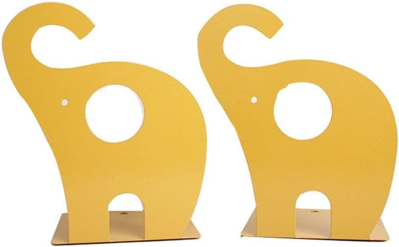 Cute Cartoon Elephant Shape Nonskid Metal Bookends for Kids Gift Decoration(Yellow)