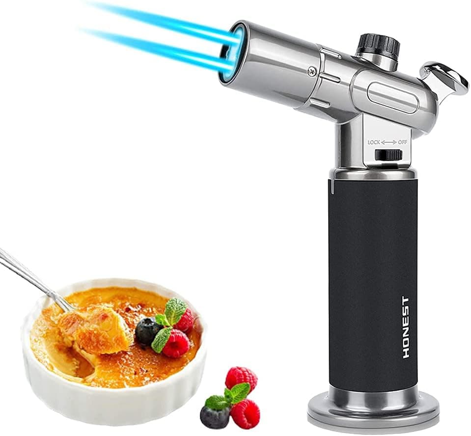 Gzar Kitchen Culinary Butane Torch, Refillable Blow Torch Cooking Lighter with Safety Lock and Adjustable Flame for BBQ, Baking, Brulee Creme and Desserts (Butane Gas Not Included)