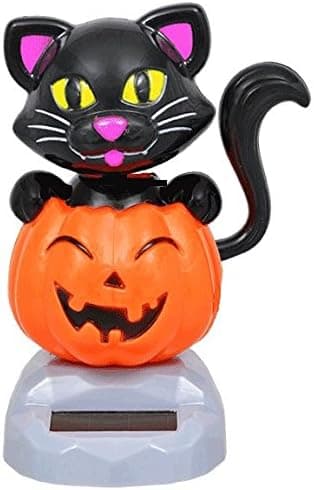 Plastic Solar Powered Dancing Halloween Cats with Pumpkins, 4"