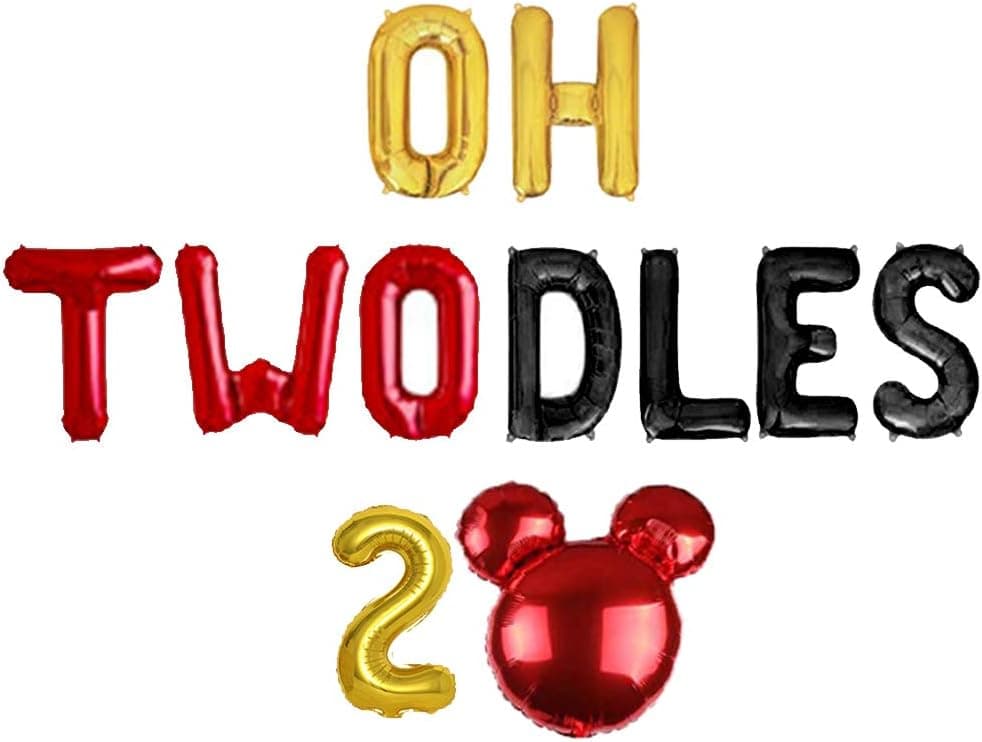 Geloar Oh Twodles Birthday Party Supplies, Oh Twodles Balloons Birthday Banner Number 2 Balloon for 2nd Second Girl Boy Minnie Mickey Mouse Birthday Party Supplies Decorations Set Of 13PCS Kit (Red)