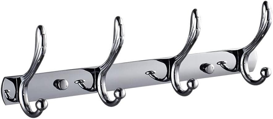 Rovate Bathroom Towel Hook Rack with 4 Scroll Hooks, Hats Clothes Hanger Hook Rail Brass Chrome