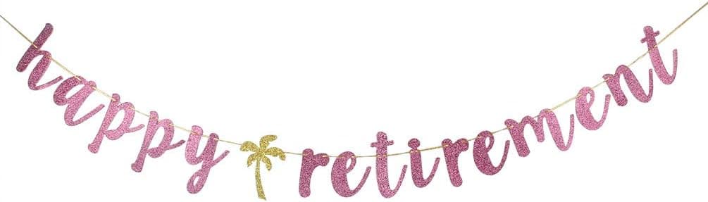 Happy Retirement Banner Pink Glitter Sign Welcome Back for Retired Party Decorations