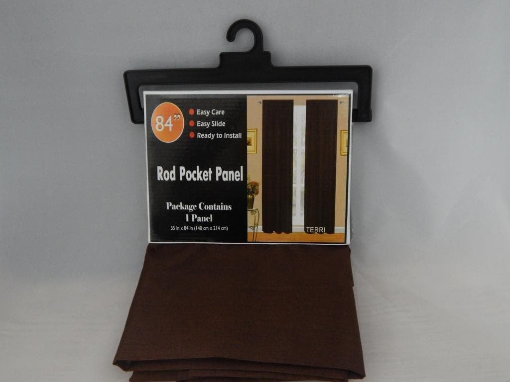 Brown Terri Faux Silk Solid Rod Pocket Window Curtain Panel; Elegant Solid Colors. 55 inches Wide X 84 inches Long; One Panel