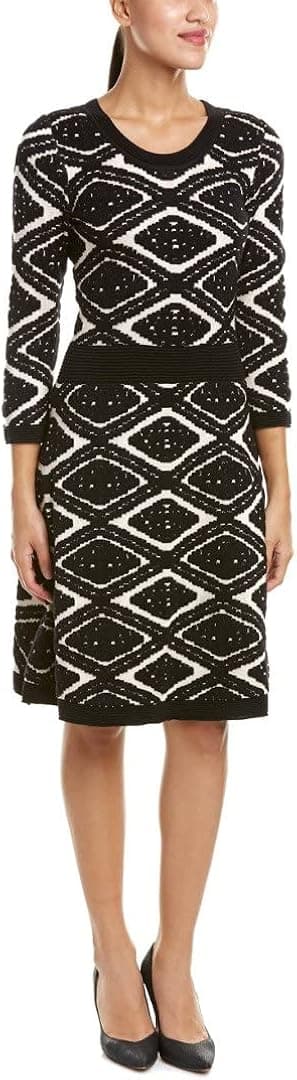 Taylor Dresses Women's Diamond Jacquard Fit and Flare Sweater Knit Dress