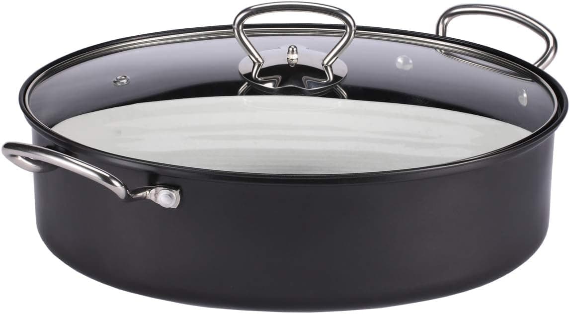 EAMATE Oval Fish Steamer, 8QT Stainless Steel 304 Steam Pot, Roasting Cookware and Pasta Stock Pot with Ceramic Fish Plate and Rack, Perfect for Steaming Fish, Seafood, Roasting Turkey (Black)