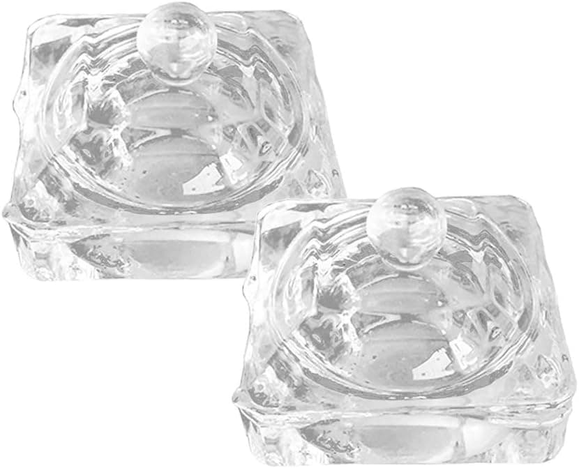 GSHLLO 2 Pcs Nail Art Glass Acrylic Dappen Dish Liquid Powder Crystal Cup Glassware Tools with Lid D
