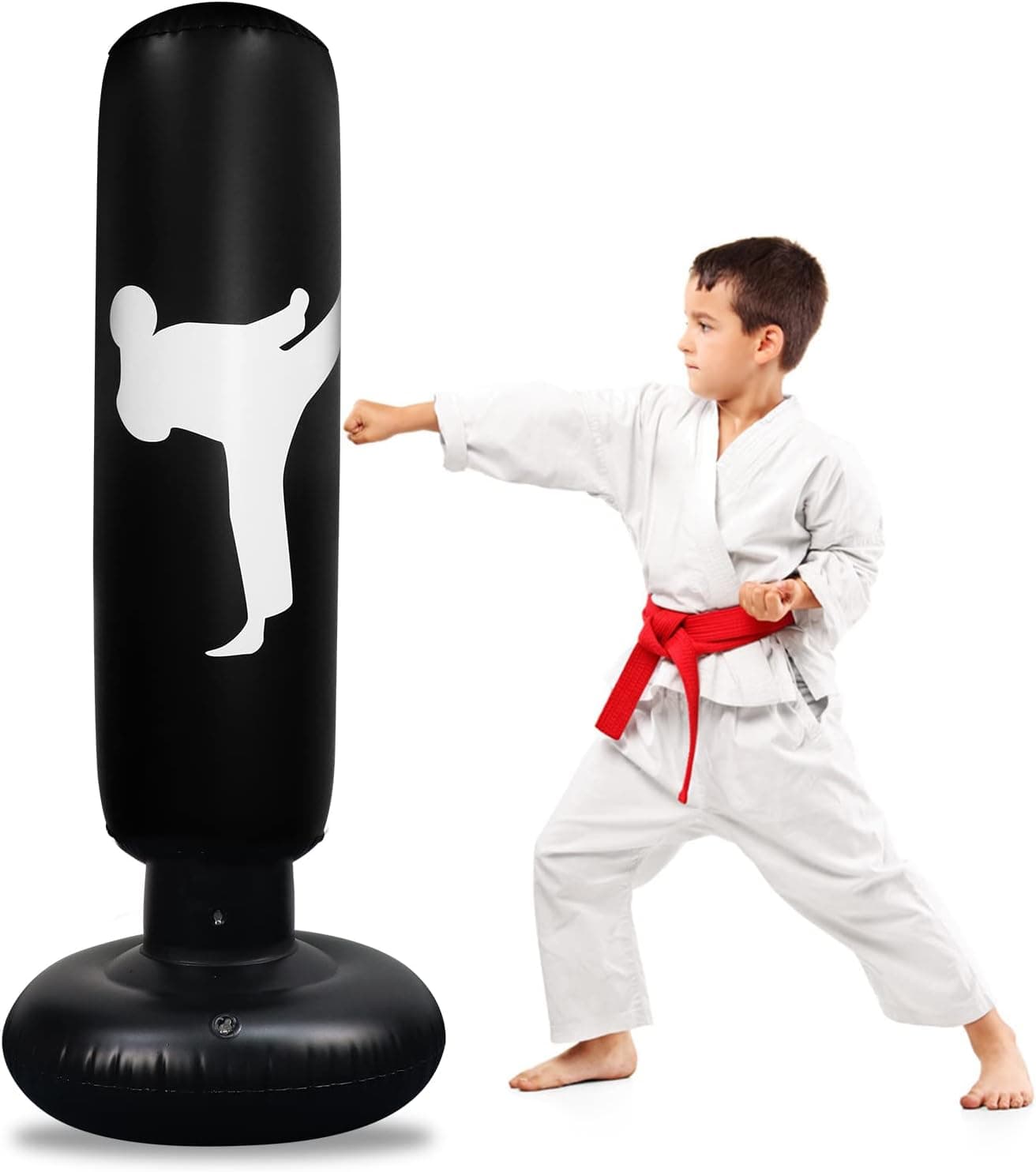 Kids Punching Bag Inflatable Boxing Bag with Stand for Practicing Taekwondo, Martial Arts, Karate to Relieve Pent Up Energy in Kids and Adults Birthday Gifts for Boys and Girls 63inch