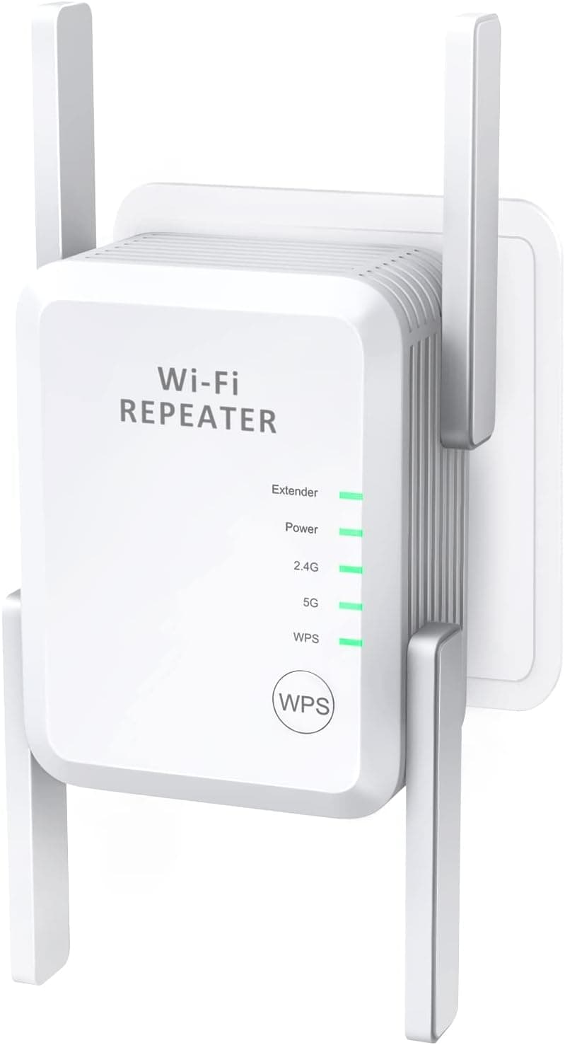 WiFi Range Extender, 1200Mbps Wireless Signal Booster, Dual Band 2.4G and 5G Repeater, 4 Antennas 360° Full Coverage up to 6000sq.ft and 40 Devices, Extend WiFi Signal to Smart Home & Alexa Devices