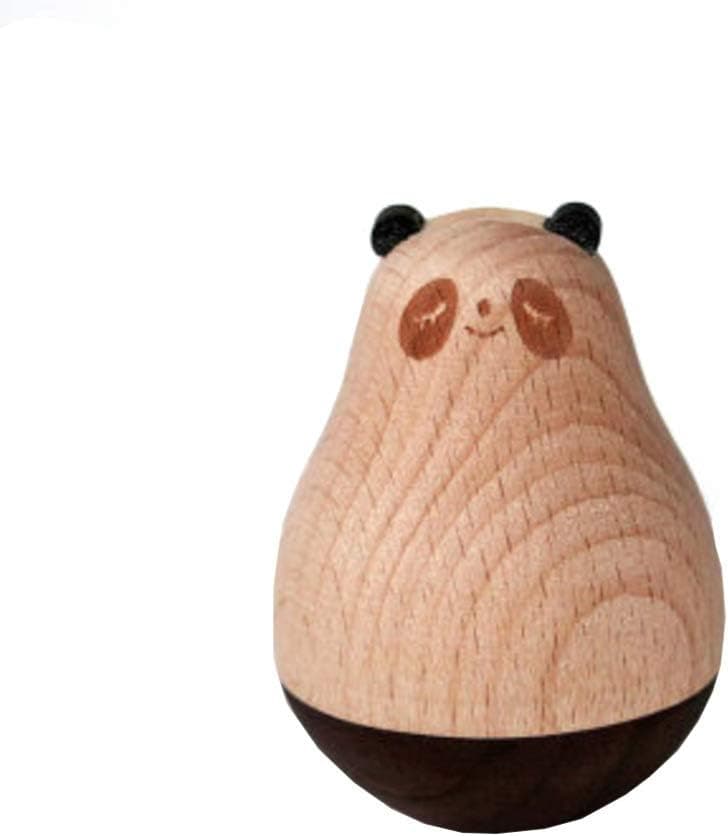Exceart Roly Poly Panda Wooden Wobbler Crafts Wobbling Chiming Rolling Baby Toy for Desktop Bedside Bookshelf Home Decor
