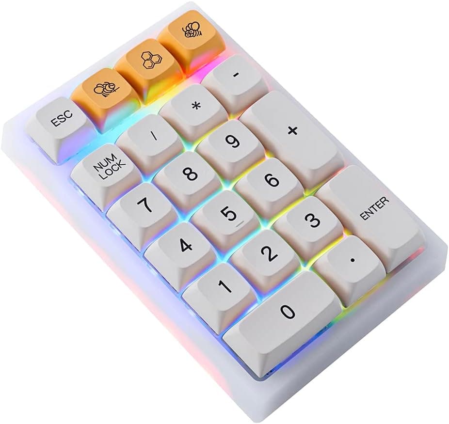 BOYI TD21 Hot Swappable Numpad,21 Keys Mini Numpad Portable Keypad Bluetooth 5.0/2.4GHz/Wired Number Pad Keyboard PBT Keycaps RGB Backlit Type-C Mini Keyboard (BOYI Honey Milk XDA Keycaps)