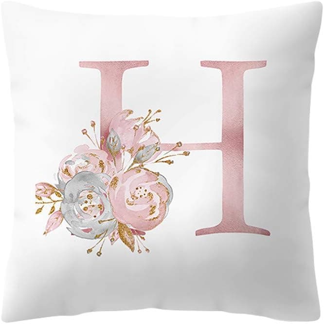 Hapo Pillow Cases, Letter Throw Pillow Covers Decorative Pillowcase with Flower Printed (18x18 inches,45x45cm,Letter H)