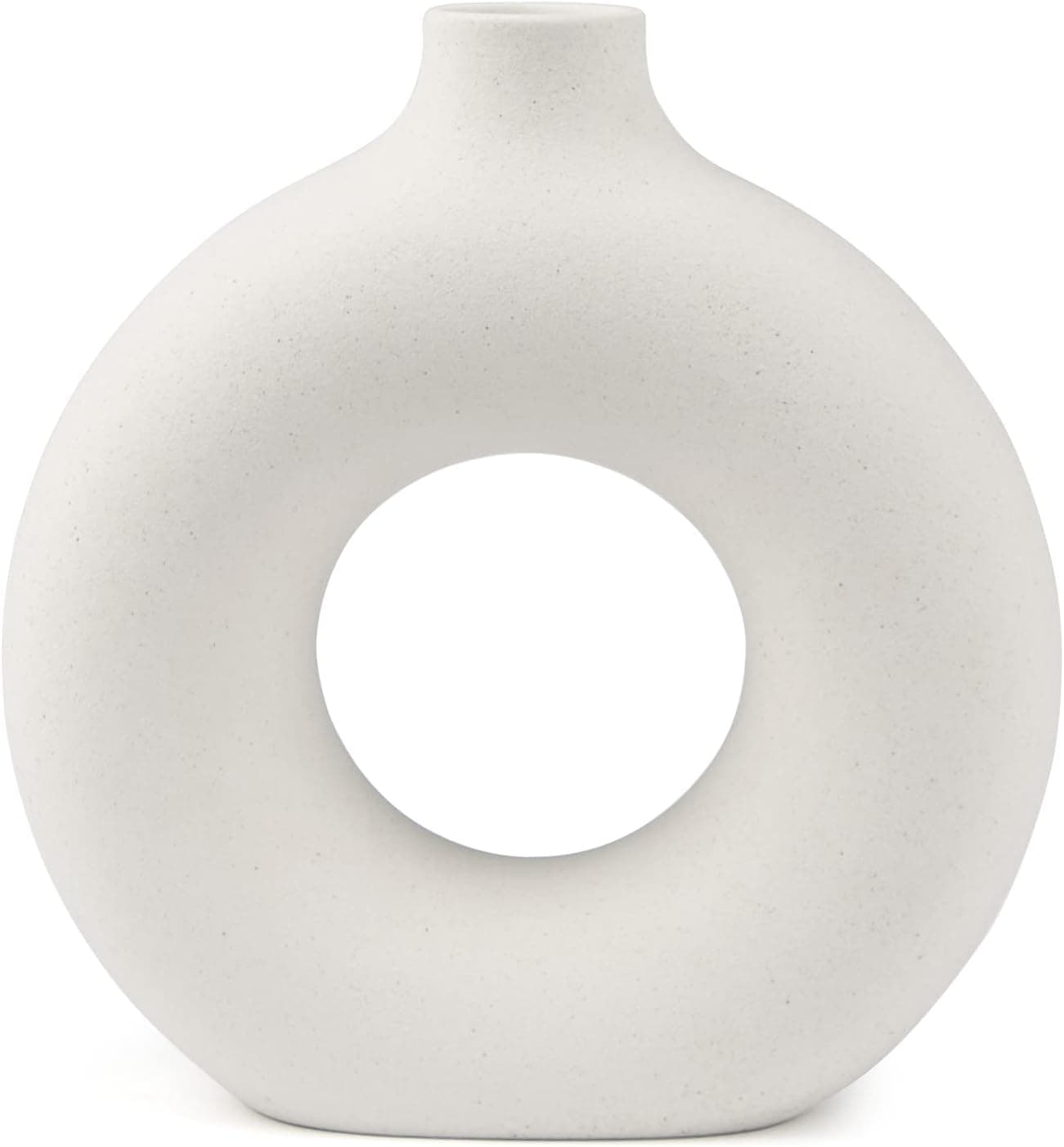WELTRXE Modern Ceramic Vase, White Circular Vase Nordic Style, Hollow Circle Floral Vase Table Centerpiece Home Decor, Flower Vase for Living Room, Kitchen, Office, Table, Bookshelf, Wedding Decor