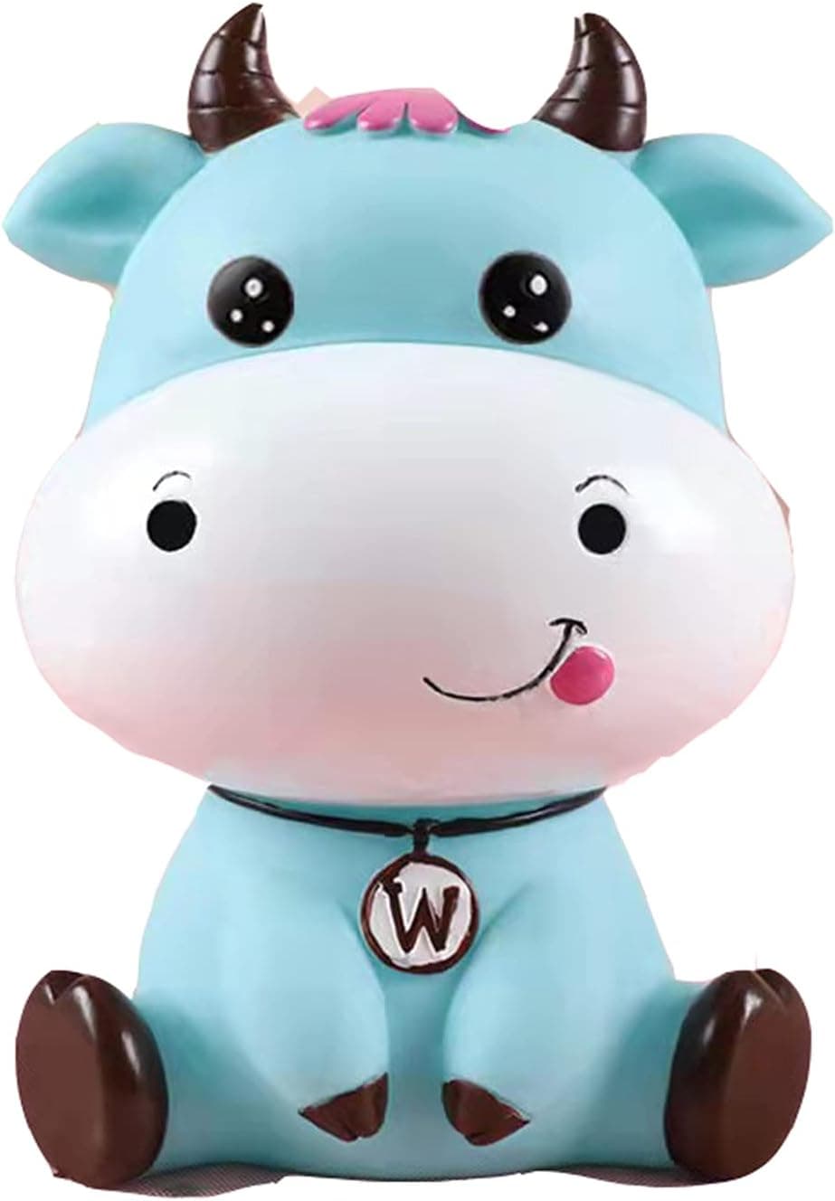 Piggy Bank Cow for Boys Girls Coin Bank for Boys Girls Kids Cute Cow Piggy Bank Big Eyes for Children's Birthday Gifts… (Blue)