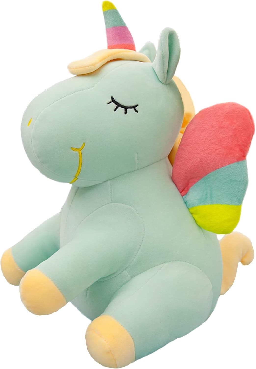 SNOWOLF Unicorn Stuffed Animal Toys Cute Soft Unicorn Plush Hugging Pillow with Rainbow Wings Kawaii Toy for Kids Girls (Green, 55CM/21.65In)