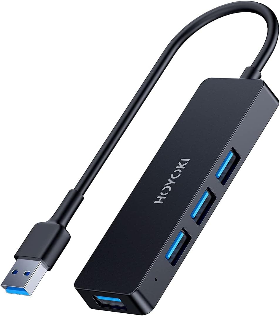 HOYOKI 4 Port USB Hub 3.0, Powered USB 3.0 Hub Ultra Slim USB Splitter 5Gbps for Laptop, PC, MacBook, Dell, Surface Pro, XPS, Notebook PC, USB Flash Drives, Mobile HDD, Printer, Camera and More