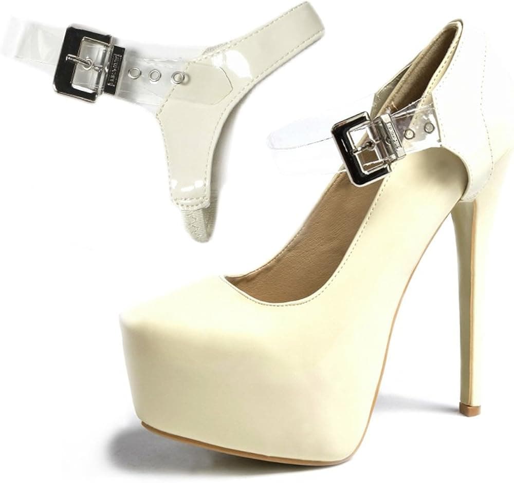 Detachable Shoe Straps - to hold loose high heeled shoes (Transparent Patent Beige)