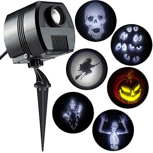 Halloween Led Lightshow Short Circuit Flickering Projection W/ 6 Slides- Witch, Skeleton, Reaper, Eyeballs, Skull and Pumpkin Indoor Outdoor Decor