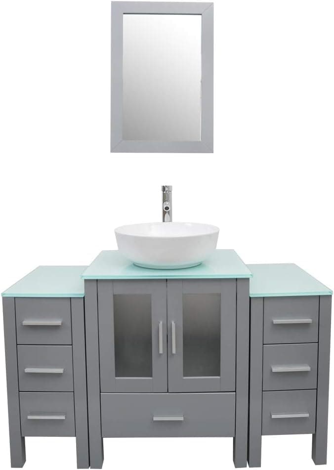 DodreHome 48" Modern Gray Bathroom Vanity MDF Cabinet with Glass Top,Ceramic Vessel Sink Set and Mirror Included