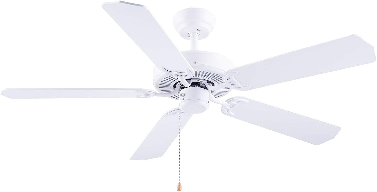 CJOY 52" Ceiling Fan with 5 Reversible Blades, Pull Chain Control, for Indoor Use, Elegant White