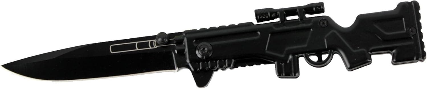 Spring Assisted Rifle Gun Style Folder Assisted Open Pocket Knife Black