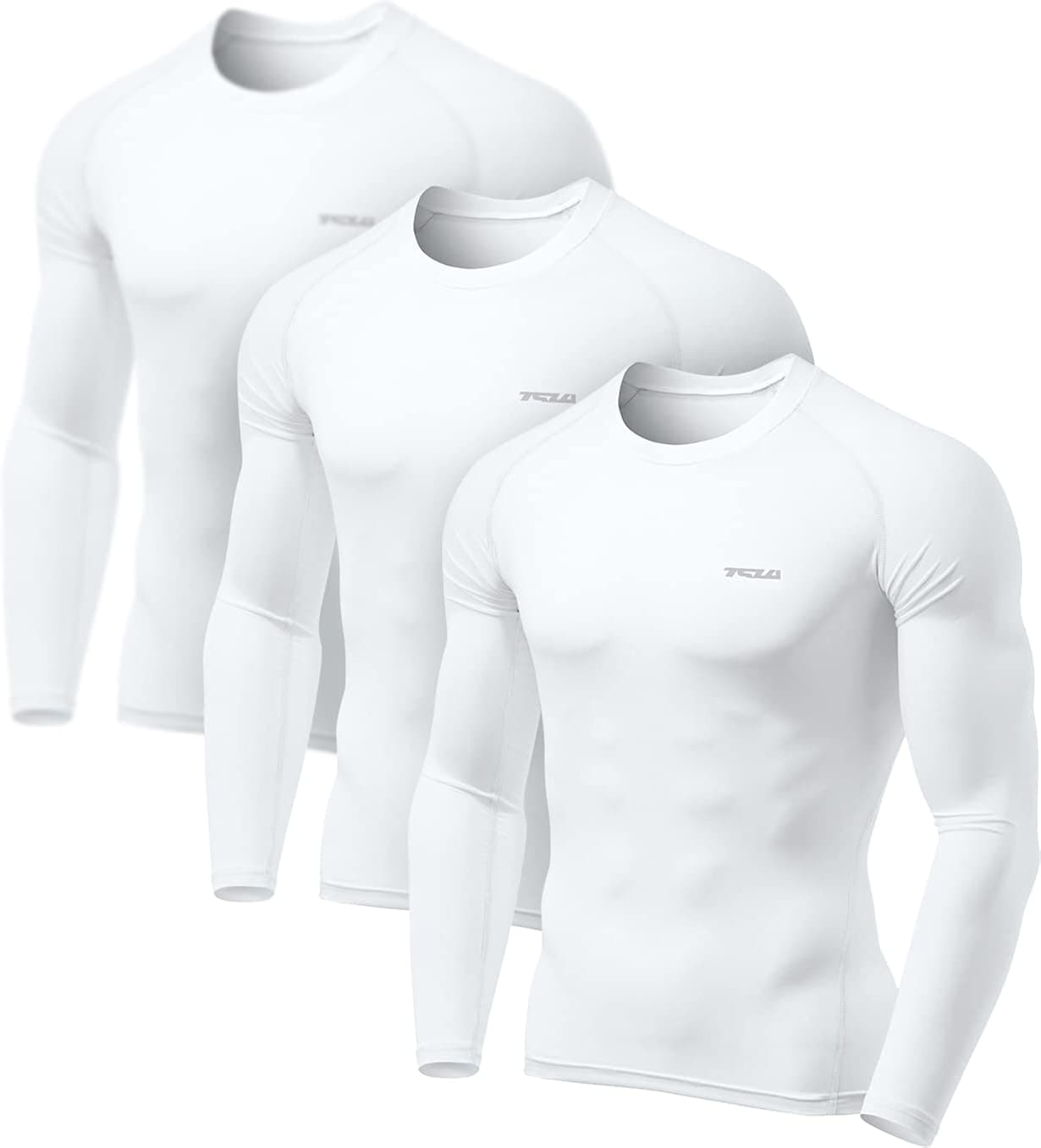 TSLA 1 or 3 Pack Men's UPF 50+ Long Sleeve Compression Shirts, Athletic Workout Shirt, Water Sports Rash Guard