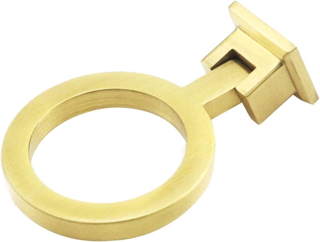 Risbay 2Pcs Golden Brass Round Ring Pulls for Dressers,Drawers,Wardrobes,Doors